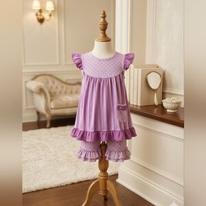Adorable Sweetness 2-Pc Purple Flutter Sleeve Swing Top & Polka Dot Shorts Set